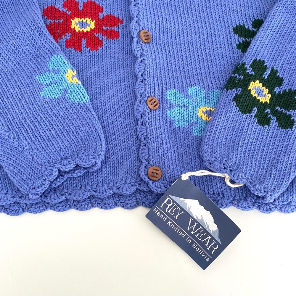 Rate Vintage Rey Wear Hand-Knitted Cotton Multicolour Flower Cardigan - Picture 7 of 9